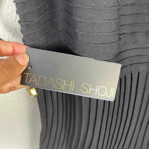 Tadashi Shoji Mesh Illusion Striped Dress Black Fit & Flare Size Medium NWT - Picture 7 of 11
